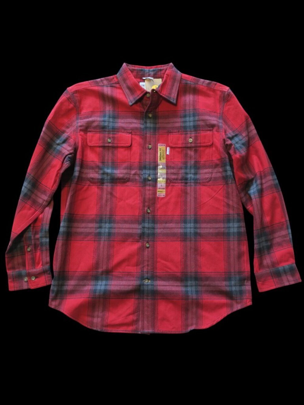 Carhartt Men’s Large Original Fit Flannel Red Plaid Heavy Duty Button Up Shirt